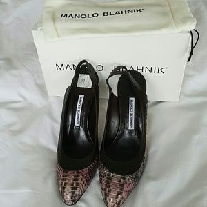 NIB Vintage Manolo Blahnik snakeskin purple brown pink slingback Exotic 39.5